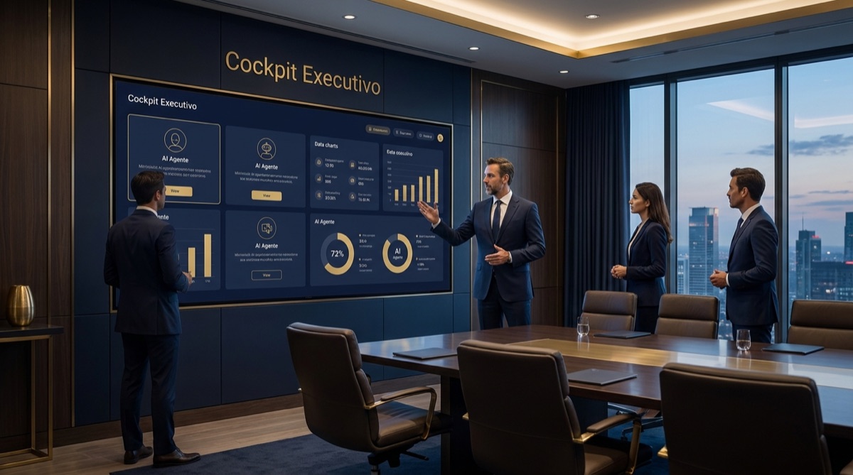 Cockpit Executivo: diretoria operando agentes de IA sobre dados reais da empresa